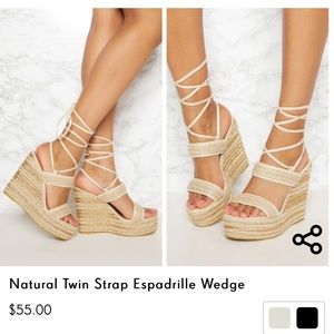 Espadrille twin strap gold / beige wedge - size 7
